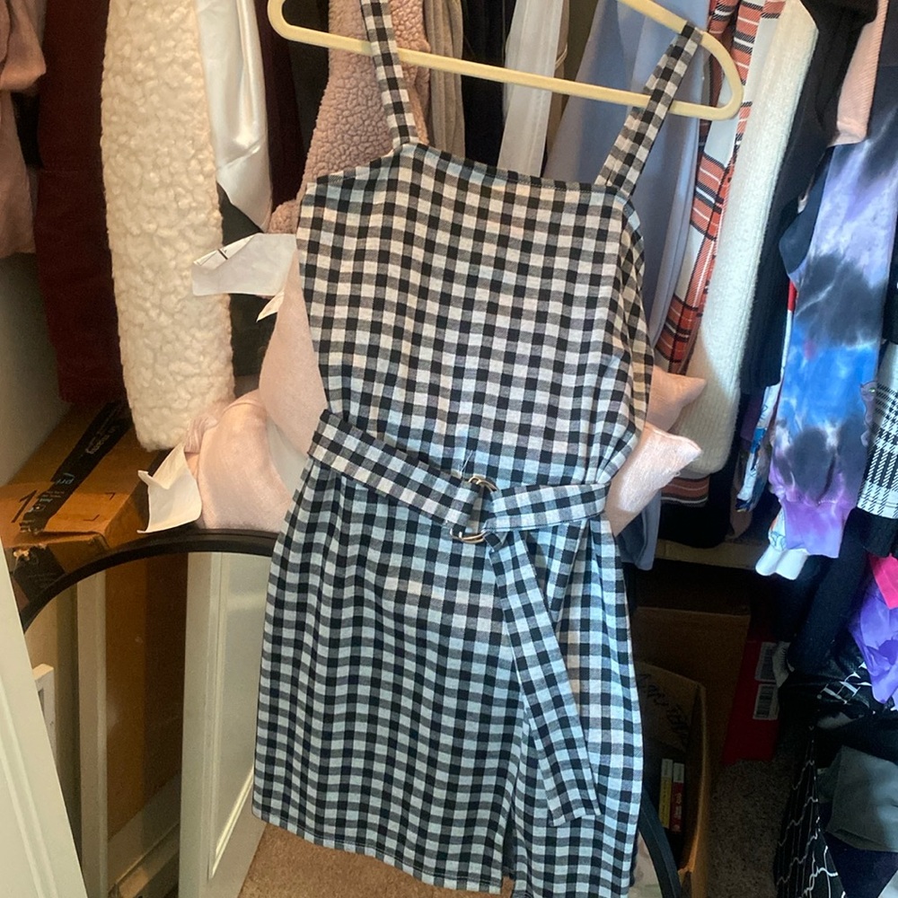 Black and white plaid dress with belt